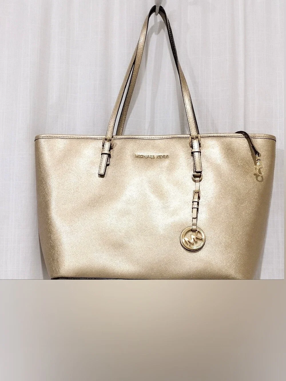 Michael Kors Metallic Gold Tote with Logo Charm